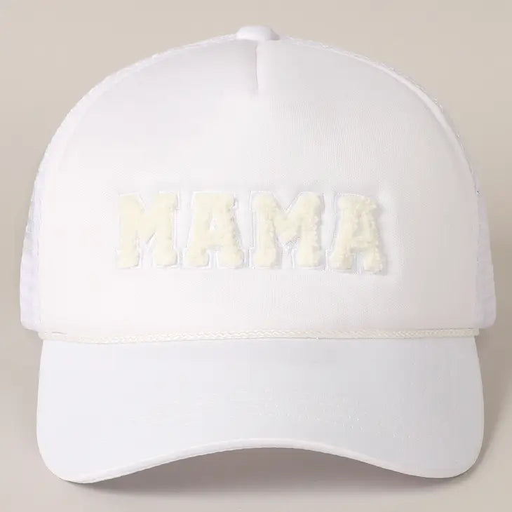Mama Chenille Letter Patch Trucker Hat in Three Colors
