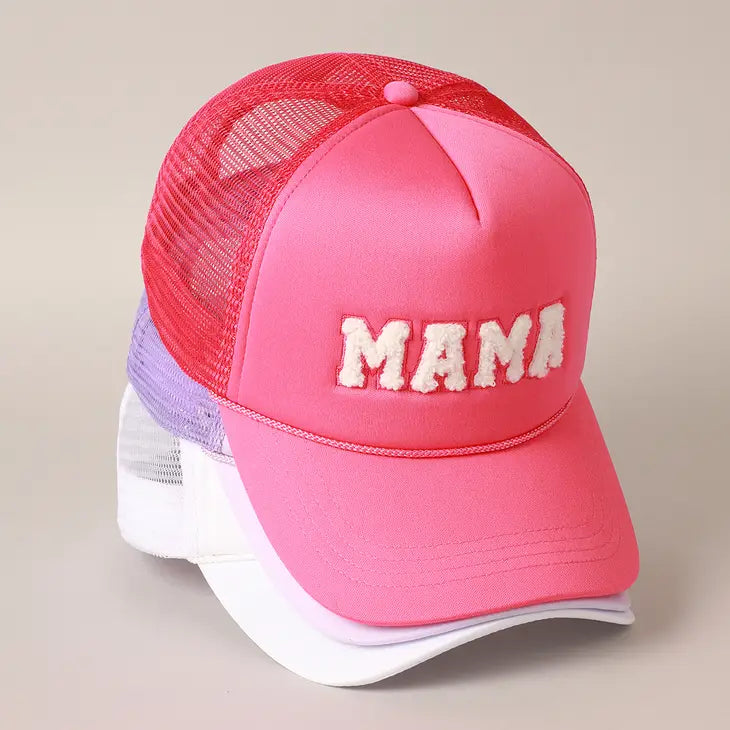 Mama Chenille Letter Patch Trucker Hat in Three Colors