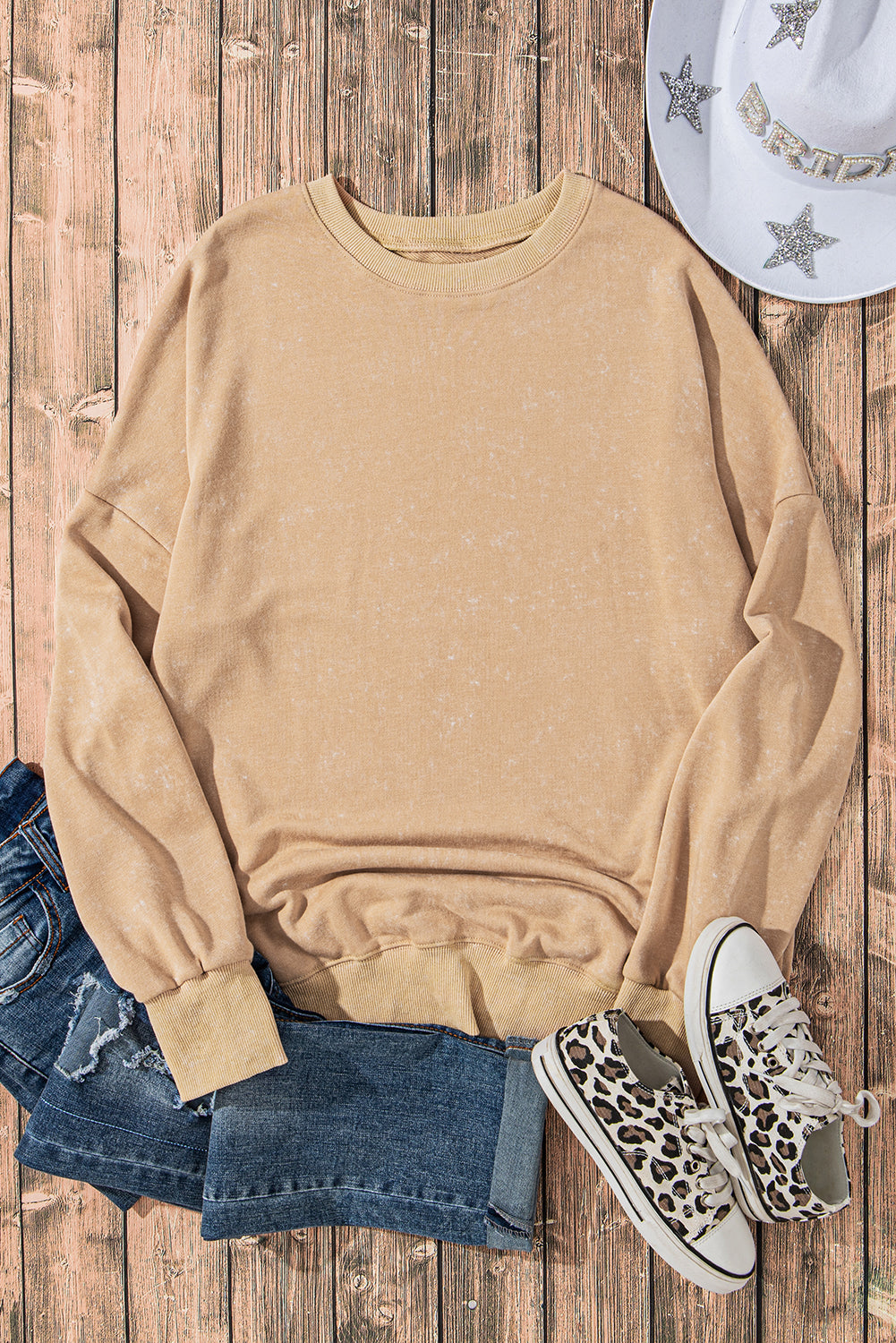 Khaki Drop Shoulder Ribbed Trim Oversized Sweatshirt