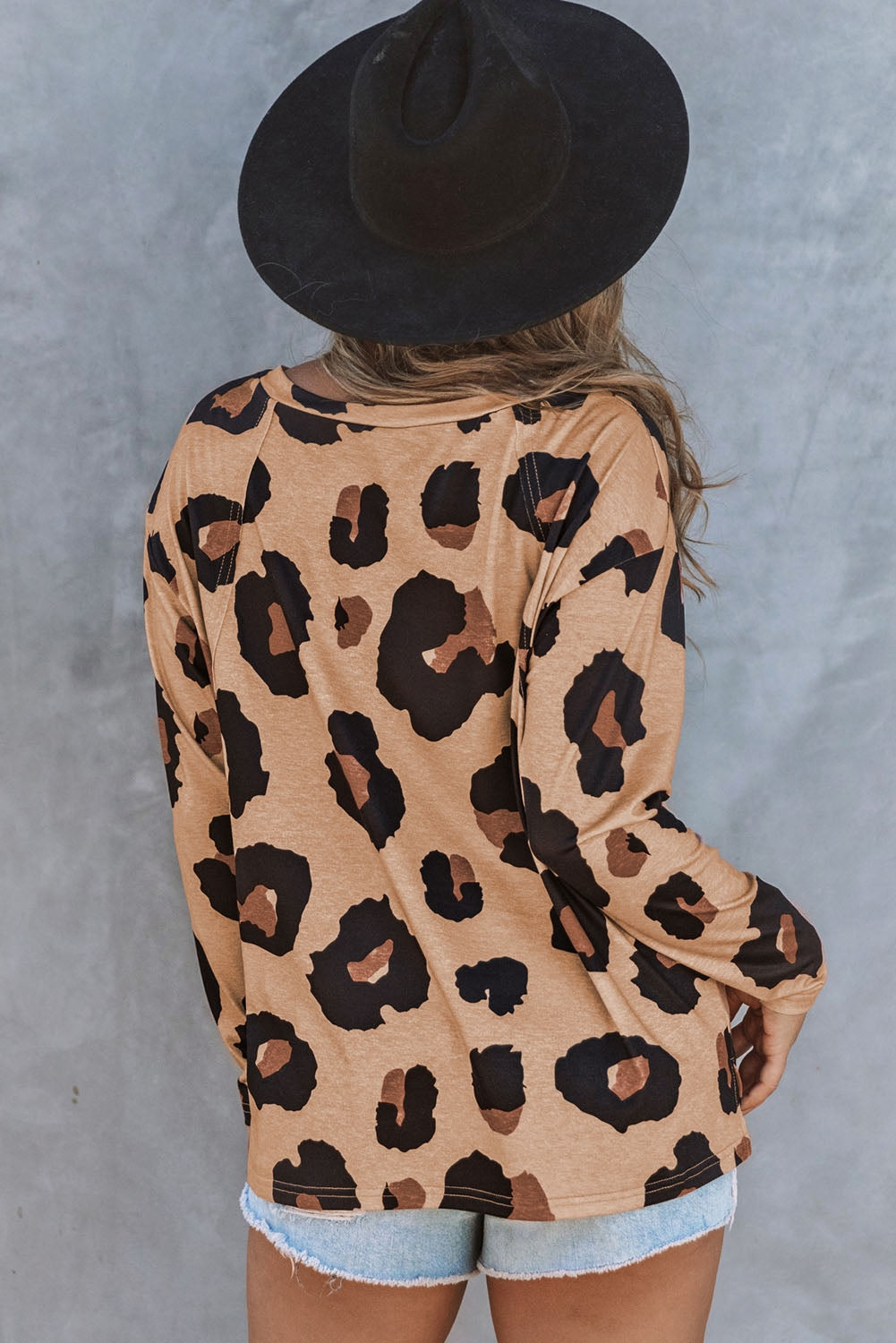 Full Size Leopard Print Round Neck Long Sleeve Tee