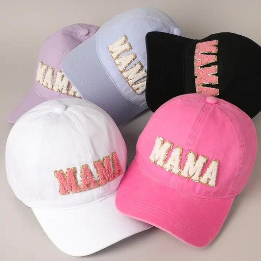 Mama Chenille Letter Patch Baseball Cap in Five Colors